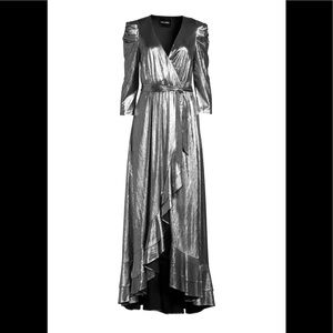 Retroféte Flora Lamé High-low Wrap Dress (S) $575